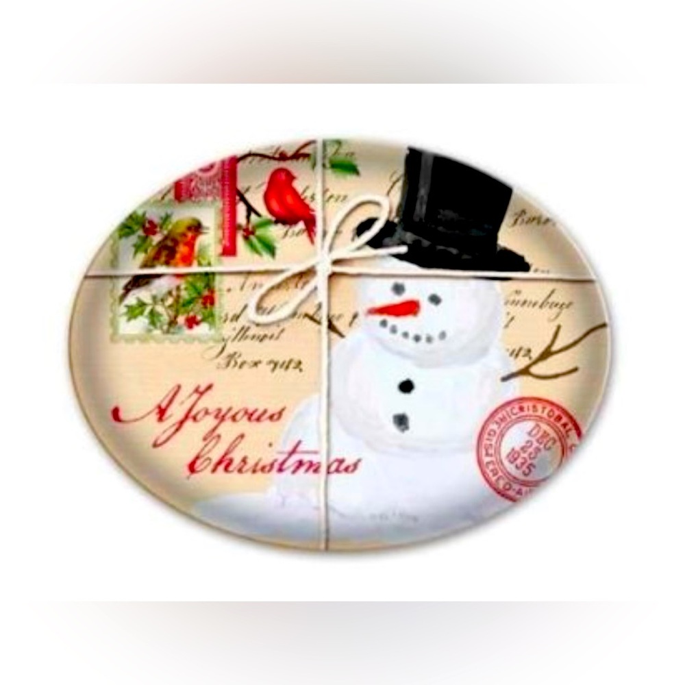 NWT Michel Design Works Snowman Postage Glass Trinket Soap Dish Retired Pattern
